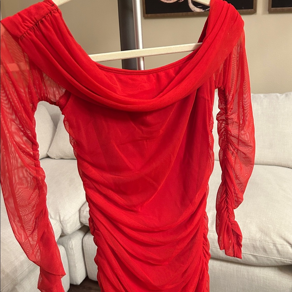 Red Ruched Dress - Picture 6 of 7